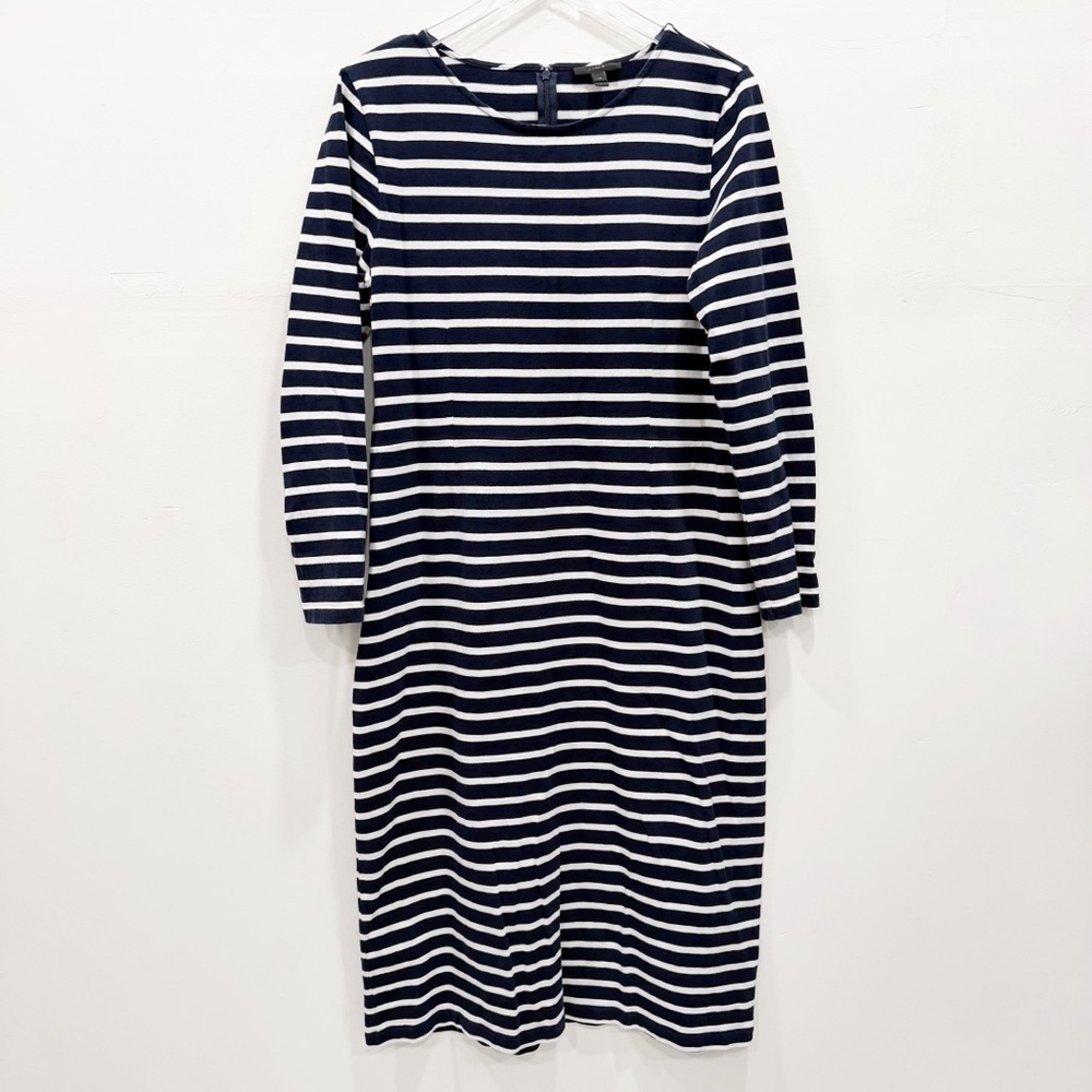 J. Crew Long Sleeve Stripe Cotton Dress Size 14 Modest